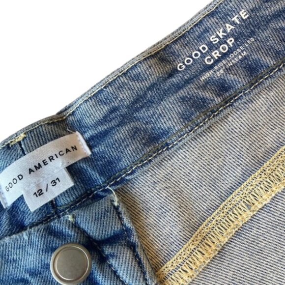 Good American Good Skate Crop High Rise Wide Leg Jeans 12 Indigo NWT - Picture 5 of 11